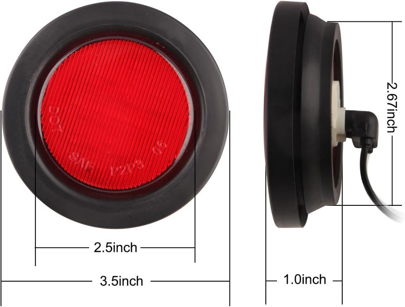 Partswcgg 2.5" Round Led Marker Lights Red, 10Pcs 2.5" Inch Round Led Side Clearance Marker Lights 13 LED Sealed Flush Mount w/Rubber Grommets and 2 Prong Trailer Wire Pigtails Waterproof 12V for Truck Trailer - Image 2